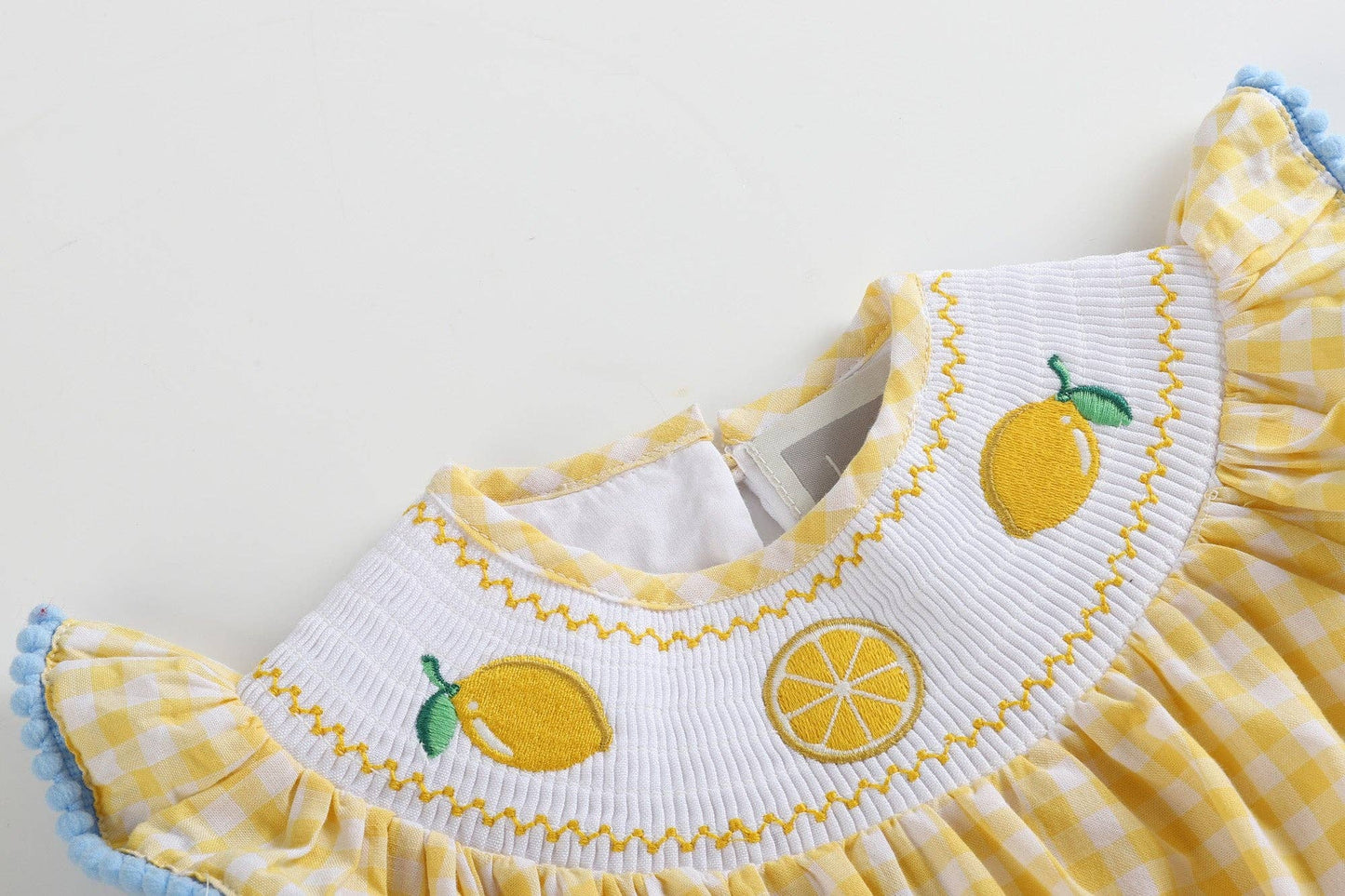 Yellow Gingham Lemon Smocked Flutter Romper