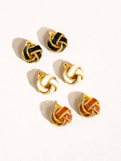 Astor 18K Gold Basket Weaved Ball Studs: Black