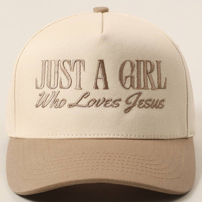 Just A Girl Who Loves Jesus Embroidery Trucker Hat: Light Denim
