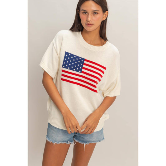 American Flag Knit Top: Cream
