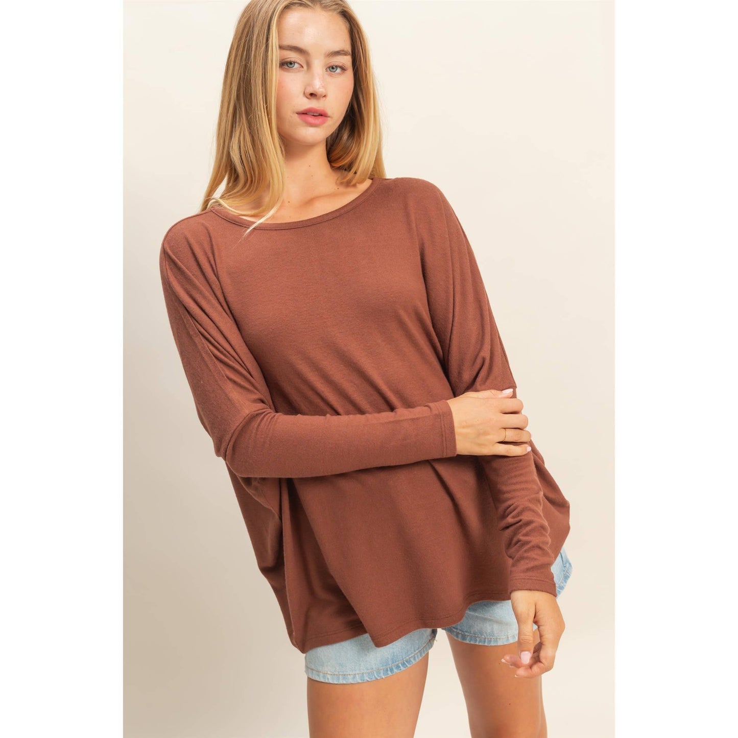Relaxed Fit Dolman Long Sleeve Top