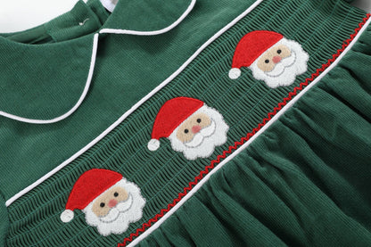 Green Velvet Santa Smocked Dress and Bloomers