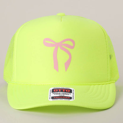 Color Pop Bow Graphic Mesh Back Trucker Hat