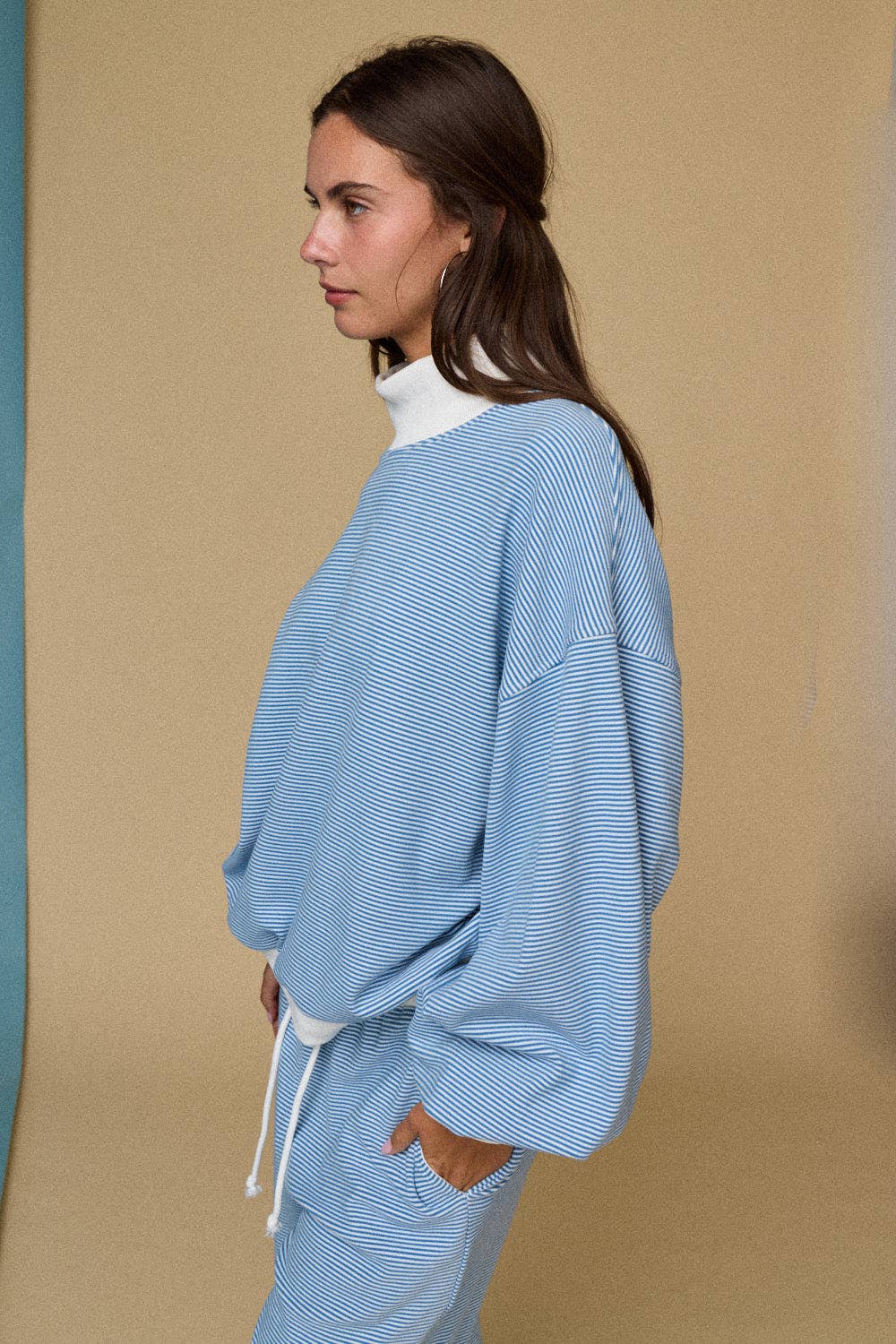 Mock neck Stripe Lounge Set: Blue