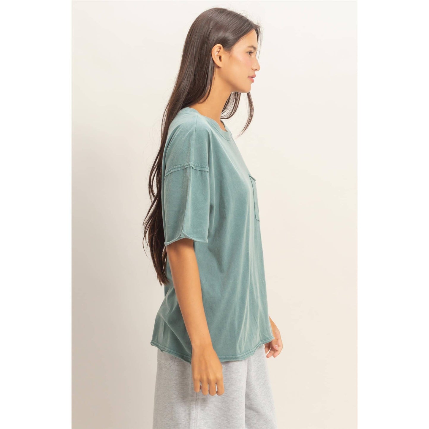 Washed Pocket Crew Neck T-Shirt