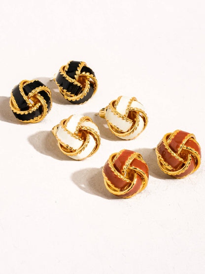 Astor Basket Weaved Ball Studs: White