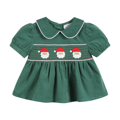 Green Velvet Santa Smocked Dress and Bloomers