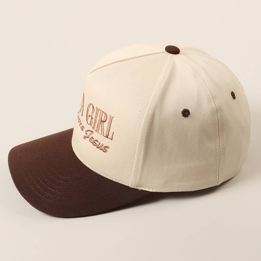 Just A Girl Who Loves Jesus Embroidery Trucker Hat: Light Denim