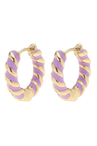 Amber Twisted Enamel Huggie Hoop Earrings