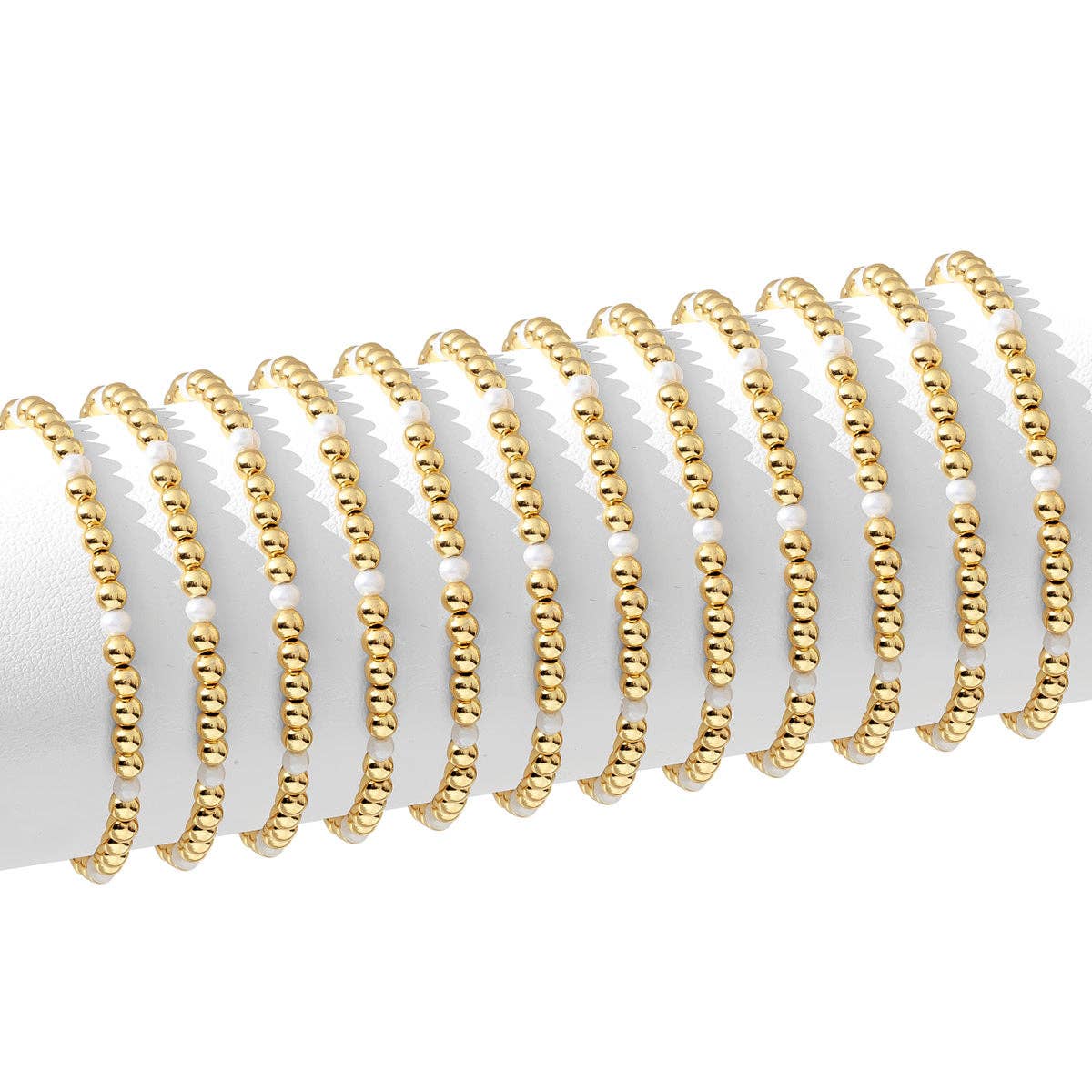 4mm Bead & Pearl Stretch Bracelet: Gold