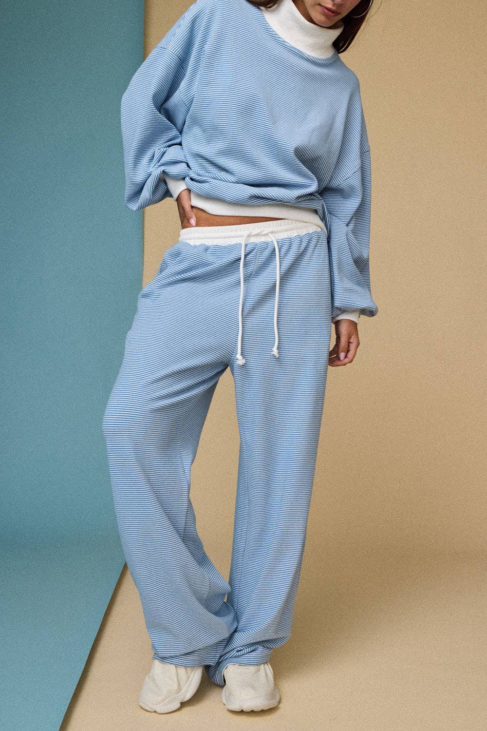 Mock neck Stripe Lounge Set: Blue