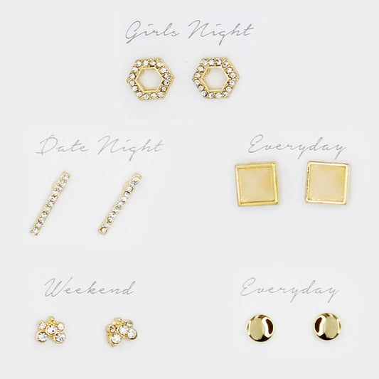 5 Pairs Multipack Stud Earrings Set with Gift Box