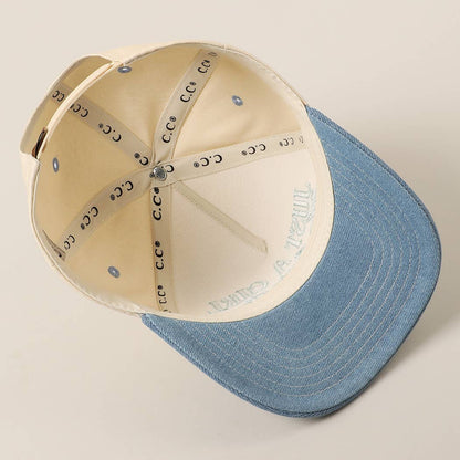 Just A Girl Who Loves Jesus Embroidery Trucker Hat: Light Denim